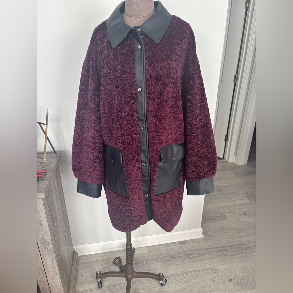 Bernardo Women's Burgundy and Black Coat 2X